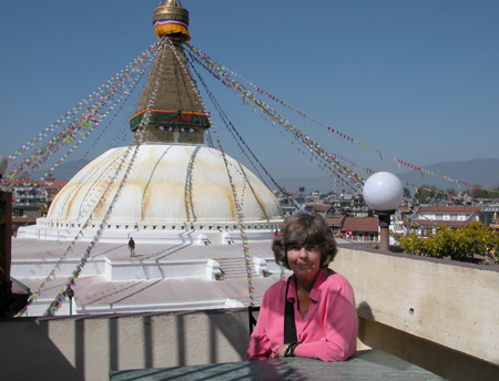 Susan at the Boudhanath Stupa